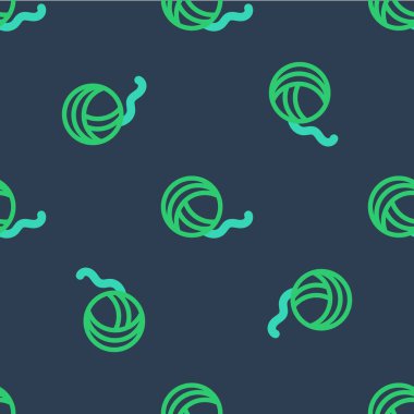 İplik yumağı simgesi mavi arkaplanda izole edilmiş kusursuz desen. El yapımı, örgü ya da terzi için etiket. Vektör