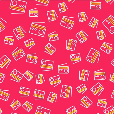 Kırmızı arkaplanda, anten simgesine sahip hat radyosu izole edilmiş. Vektör