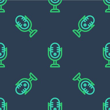 Hat Mikrofon simgesi mavi arkaplanda kusursuz desen izole etti. Radyodaki mikrofondan. Sözcü işareti. Vektör