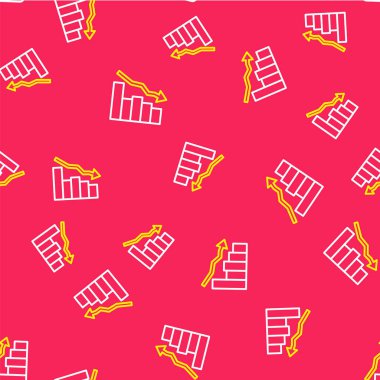 Çizgi Finansal Büyüme Kırmızı arka planda izole edilmiş ikonu azaltır. Gelirleri arttırıyorum. Vektör