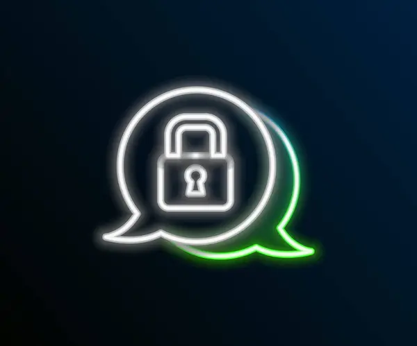 Leuchtende Leuchtschrift Cyber Sicherheitssymbol Isoliert Auf Schwarzem Hintergrund Geschlossenes Vorhängeschloss — Stockvektor