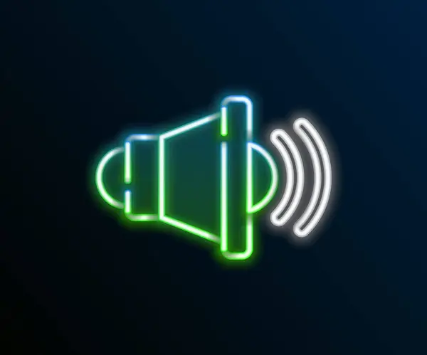 Glowing Neon Line Speaker Volume Audio Voice Sound Symbol Media — Stock Vector