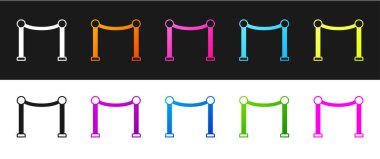 İp bariyeri simgesini siyah beyaz arkaplanda izole et. VIP etkinliği, lüks kutlama. Ünlüler partisi girişi. Vektör