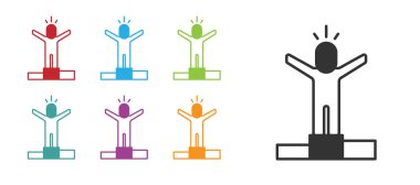 Siyah Üretken insan ikonu beyaz arka planda izole edilmiş. Fikir çalışması, başarı, üretkenlik, vizyon ve verimlilik kavramı. Simgeleri renklendirin. Vektör