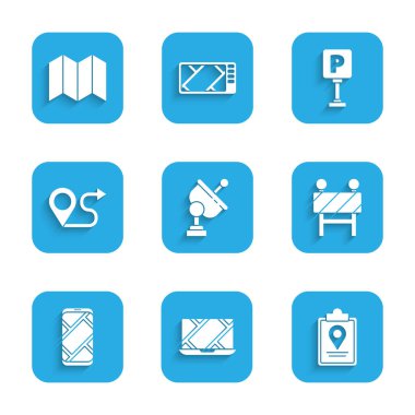 Radar 'ı ayarla, şehir haritası navigasyonu, konum işaretleyicisi, yol bariyeri, rota, park yeri ve simge ile katlandı. Vektör