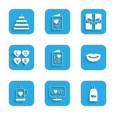 Sevgililer Günü partisi ilanı, aşk mesajı lütfen kalp, gülen dudaklar, kahve fincanı ve hediye kutusu ve düğün pastası ikonu ile rahatsız etmeyin. Vektör