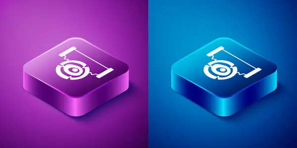 Isometric Two Handed Saw Log Icon Isolated Blue Purple Background — Stock Vector