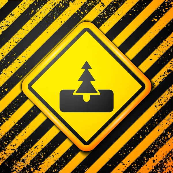Black Tree Icon Isolated Yellow Background Forest Symbol Warning Sign — Stock Vector