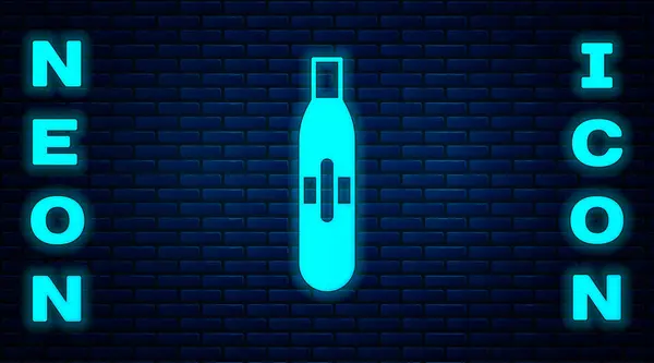 Parlayan Neon Işıklı Elektronik Sigara Ikonu Tuğla Duvar Arkasında Izole — Stok Vektör