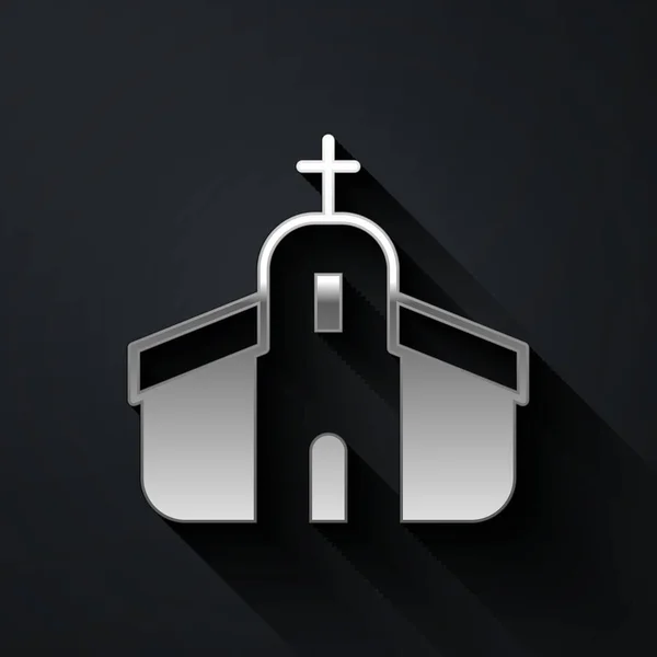 Gümüş Kilise Binası Simgesi Siyah Arka Planda Izole Edilmiş Hıristiyan — Stok Vektör