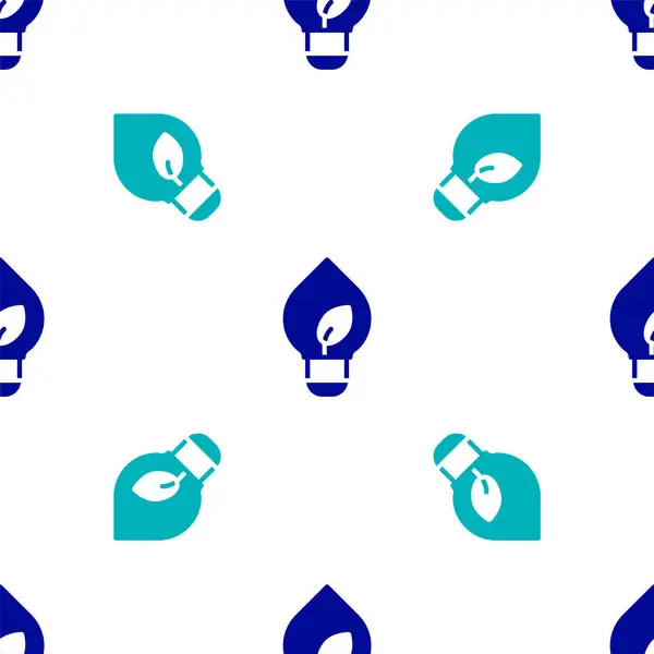 Blue Light Bulb Leaf Icon Isolated Seamless Pattern White Background — Stock Vector