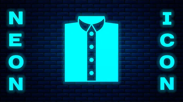 Glowing Neon Shirt Icon Isolated Brick Wall Background Shirt Vector — Stock Vector