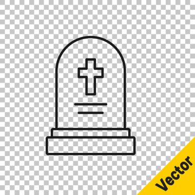 Şeffaf arkaplanda izole edilmiş mezar taşı simgesi olan siyah çizgi mezar. Vektör.