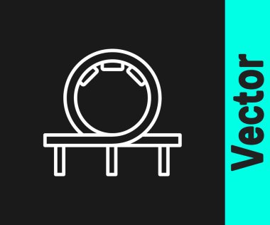 Siyah arka planda beyaz çizgi roller coaster ikonu izole edildi. Eğlence parkı. Çocuklar için eğlence parkı, eğlence parkı. Vektör