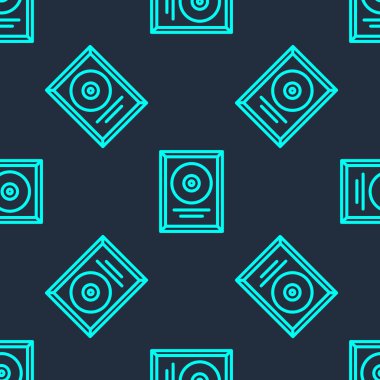 Çerçeve simgesinde yeşil çizgi CD diski ödülü mavi arkaplanda izole edilmiş pürüzsüz desen. Modern tören. En çok satan. Müzik kupası. Vektör
