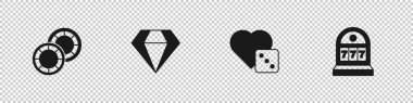Kumarhane fişleri, elmas, zar oyunu ve büyük ikramiye ikonlu kumar makinesi ayarla. Vektör