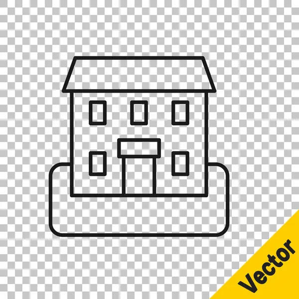 Black Line School Building Icon Isolated Transparent Background Vector — Stock Vector