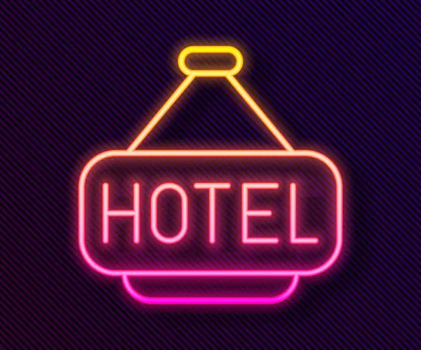 Świecąca Neonowa Linia Signboard Reklama Zewnętrzna Tekstem Ikona Hotelu Czarnym — Wektor stockowy