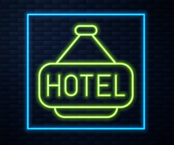 Gloeiende Neon Lijn Signboard Outdoor Reclame Met Tekst Hotel Pictogram — Stockvector