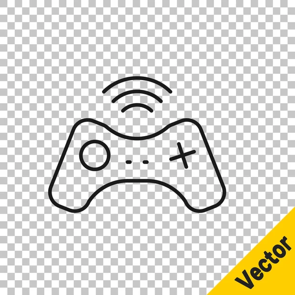 Black Line Wireless Gamepad Icon Isolated Transparent Background Game Controller — Stock Vector