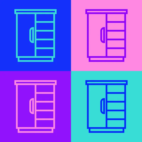 Pop Art Line Wardrobe Icon Isolated Color Background Cupboard Sign — Stock Vector