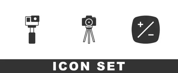 Ställ Action Kamera Foto Och Exponering Kompensation Ikon Vektor — Stock vektor