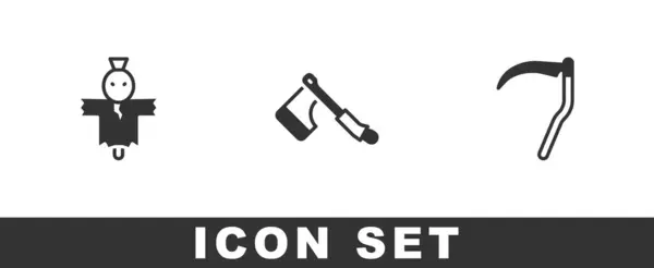 Set Scarecrow Wooden Axe Scythe Icon Vector — Stock Vector