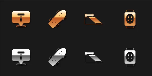 Set Skateboard Werkzeug Park Und Knieschoner Symbol Vektor — Stockvektor
