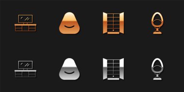 Televizyon masası standı, Pouf, Kostüm ve Kol Sandalyesi ikonu. Vektör