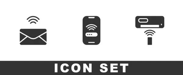 Set Mail Mail Mobile Wireless Air Conditioner Icon Вектор — стоковый вектор