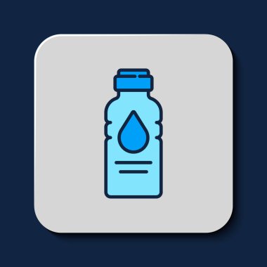 Filled outline Bottle of water icon isolated on blue background. Soda aqua drink sign.  Vector