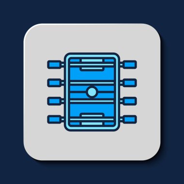 Doldurulmuş ana hatlı Hokey masası simgesi mavi arkaplanda izole edildi. Futbol masası. Vektör