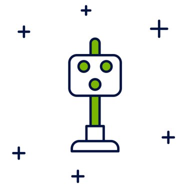 Doldurulmuş ana hatlı tren trafik ışığı simgesi beyaz arkaplanda izole edildi. Trenlerin hareketlerini düzenlemek için demiryolu için trafik ışıkları. Vektör