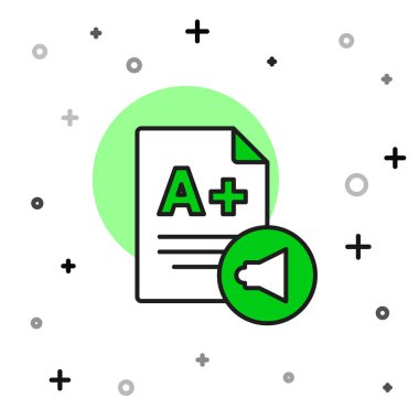 Sınav kağıdında beyaz arkaplanda A + dereceli simge izole edildi. Sınav kağıdı, sınav ya da araştırma konsepti. Sınav ya da sınav. Vektör