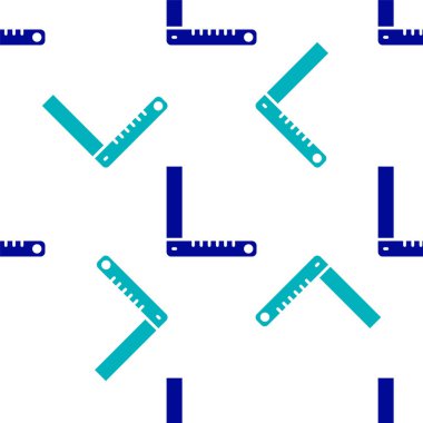 Mavi Köşeli cetvel simgesi beyaz arkaplandaki kusursuz deseni izole etti. Yerleşim alanı, açı cetvel, marangozluk, ölçüm aletleri, ölçek. Vektör.
