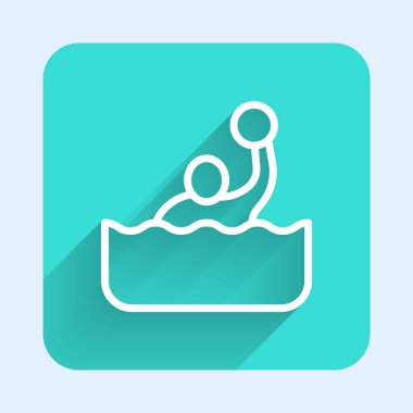 White line Water polo icon isolated with long shadow background. Green square button. Vector