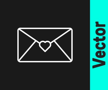 Sevgililer Günü kalp ikonlu beyaz çizgi siyah arka planda izole edildi. Mesaj aşkım. Aşk ve romantizm mektubu. Vektör