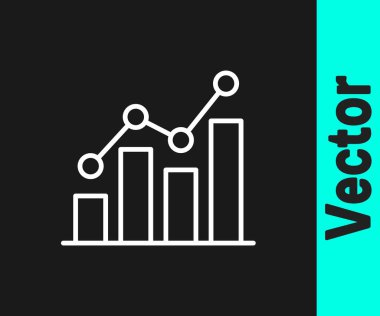 Siyah arkaplanda beyaz çizgi pasta grafiği bilgi simgesi izole edildi. Diyagram çizelgesi. Vektör