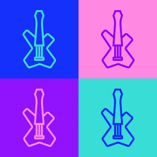 Pop Art Line Electric Bass Guitar Icon Isolated Color Background — Stock Vector