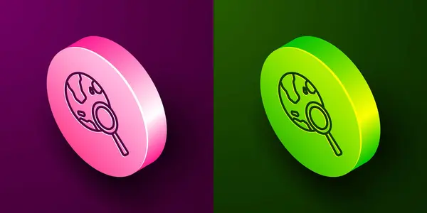 Изометрическая Линия Увеличительное Стекло Иконкой Глобуса Изолированы Фиолетовом Зеленом Фоне — стоковый вектор