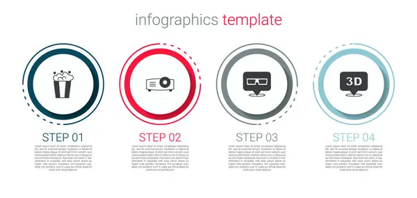 미디어 프로젝터 시네마 단어로 팝콘을 설정하십시오 비즈니스 Infographic 템플릿입니다 벡터는 — 스톡 벡터