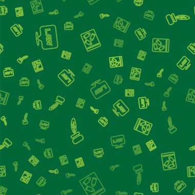 Çizgi konum yasası, tüy ve mürekkep hokkası ve kanıt torbası mermisini kusursuz desene ayarlayın. Vektör