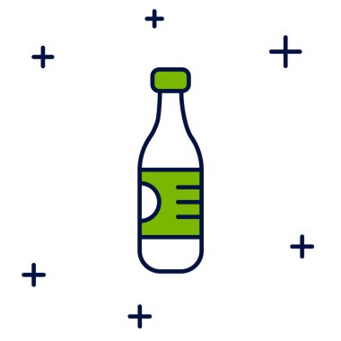 Beyaz arka planda izole edilmiş bir şişe dolusu su ikonu. Soda su içme tabelası. Vektör