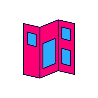 Doldurulmuş ana hatlı müze rehberi broşürü simgesi beyaz arkaplanda izole edildi. Sergi rehberi. Broşür, broşür, broşür. Vektör