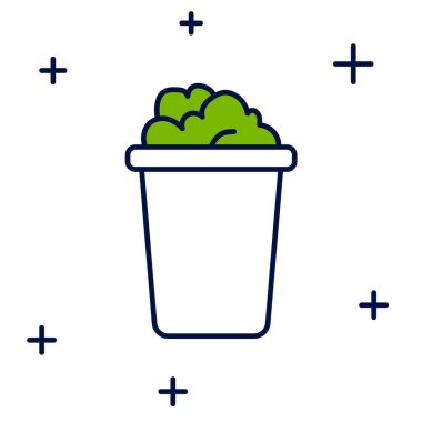 Taslak Kovası beyaz arkaplanda izole edilmiş sabun köpükleri simgesi ile dolduruldu. Sulu kase. Çamaşır yıkama, temizlik malzemeleri. Vektör