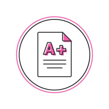 Sınav kağıdında beyaz arkaplanda A + dereceli simge izole edildi. Sınav kağıdı, sınav ya da araştırma konsepti. Sınav ya da sınav. Vektör