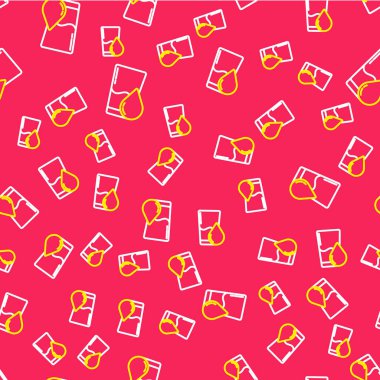 Su ikonuna sahip çizgi camları kırmızı arkaplanda izole edilmiş. Soda bardağı. Vektör