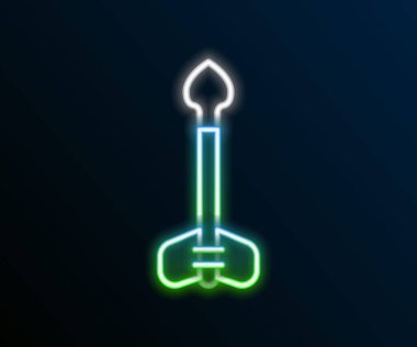 Parlayan neon çizgi ok simgesi siyah arkaplanda izole edildi. Renkli taslak konsepti. Vektör