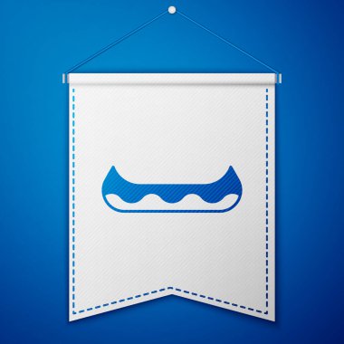 Blue Kayak and paddle icon isolated on blue background. Kayak and canoe for fishing and tourism. Outdoor activities. White pennant template. Vector