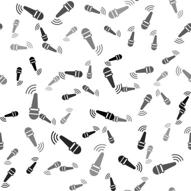 Beyaz arka planda siyah kablosuz mikrofon ikonu izole edilmiş. Radyodaki mikrofondan. Sözcü işareti. Vektör